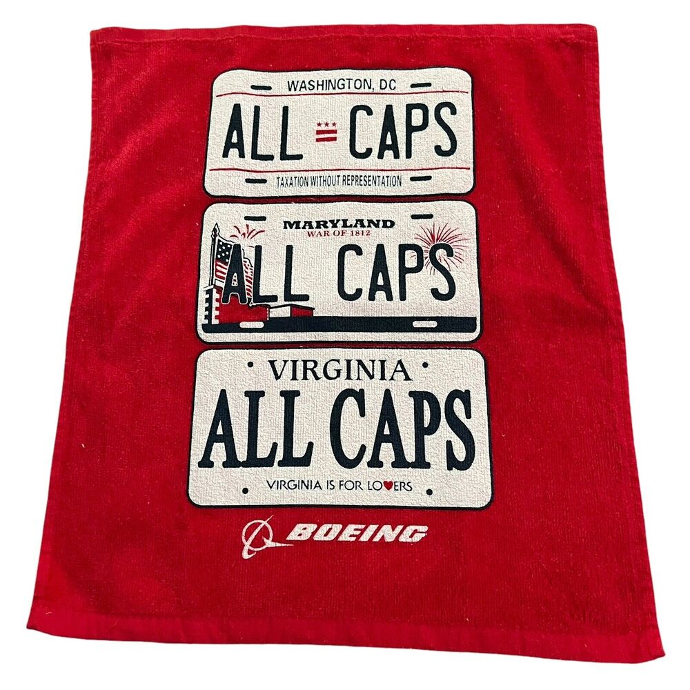 Washington Capitals Ice Hockey All Caps Boeing Towel License Plates DC VA MD EUC